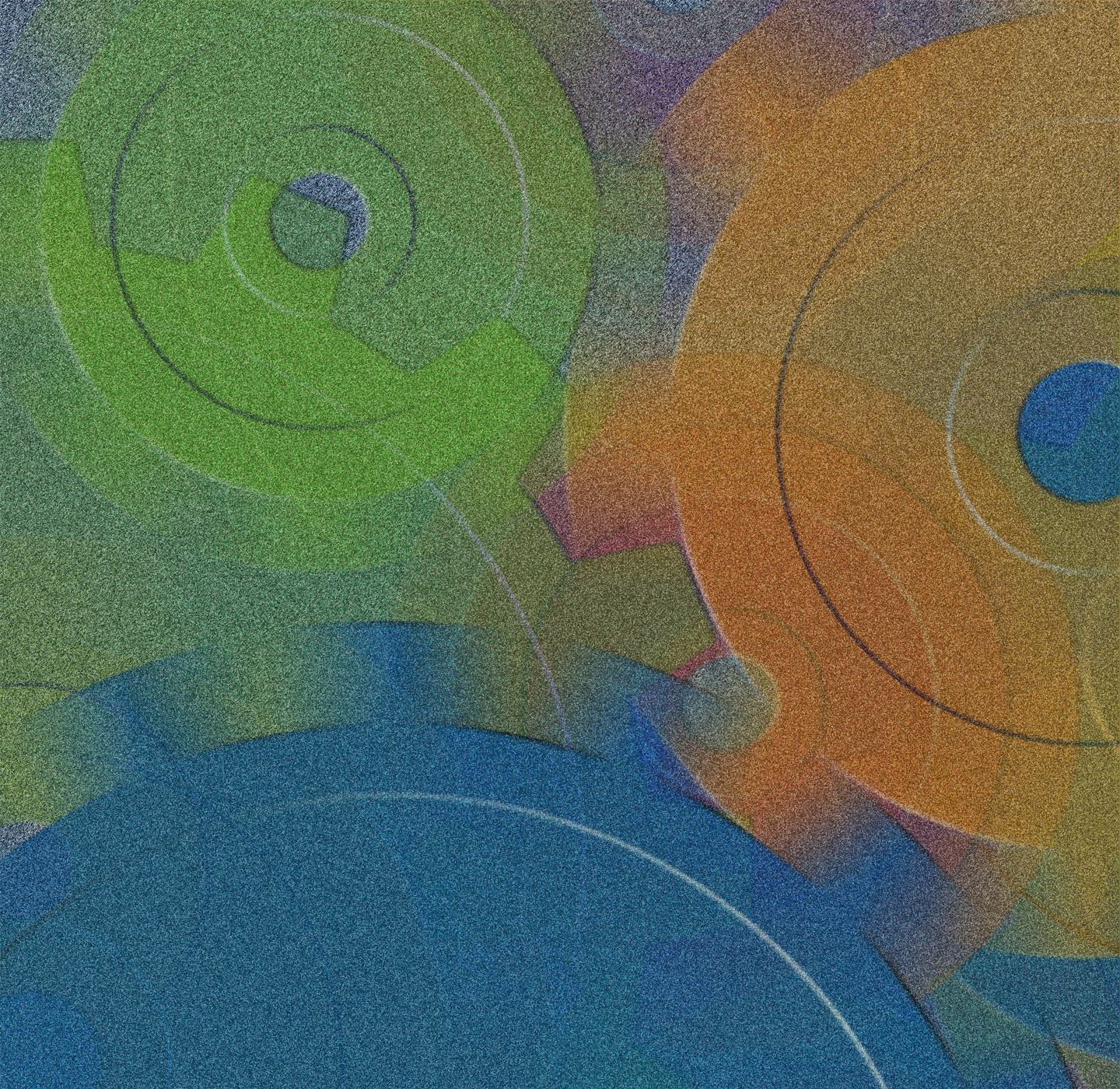 Distorted still snippet of a colorful abstract digital painting of cogwheels in motion.